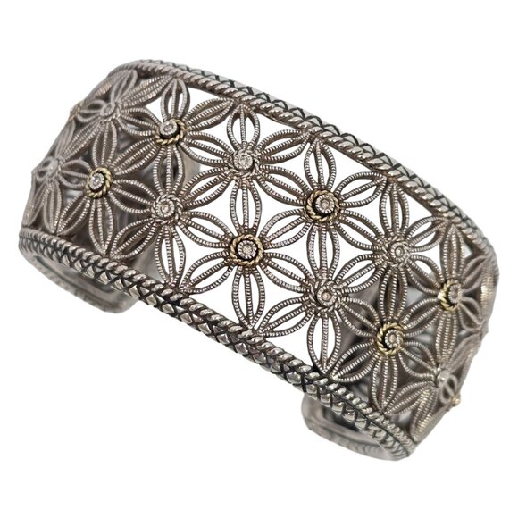 Andrea Candela Sterling Silver 18KT Diamond Flower Tesoro Cuff Bracelet #22551 - Picture 6 of 10